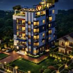 Modern residential apartment building at night in Feni designed by Brothers Engineering BD.