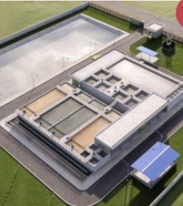 3D aerial view of a modern Water Treatment Plant (WTP) and Sewage Treatment Plant (STP) design layout