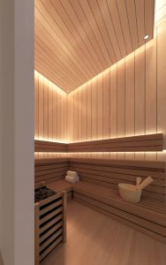 Modern luxury sauna and gym facility interior in Noakhali designed by Brothers Engineering BD.