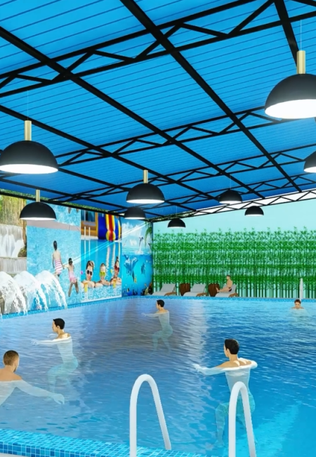 Modern indoor swimming pool construction project in Basundhara by Brothers Engineering BD.